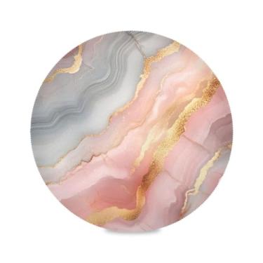 Imagem de STAYTOP Lindo jogo americano redondo com textura de mármore, 6 peças, tapetes de mesa antiderrapantes fáceis de limpar para decoração de mesa de festa e churrasco