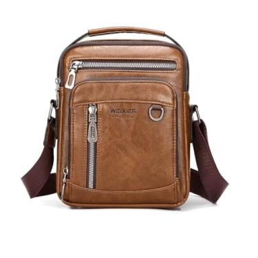 Imagem de Bolsa mensageiro masculina transversal pequena vintage couro PU bolsa bolsa transversal lateral, Bolsa carteiro marrom