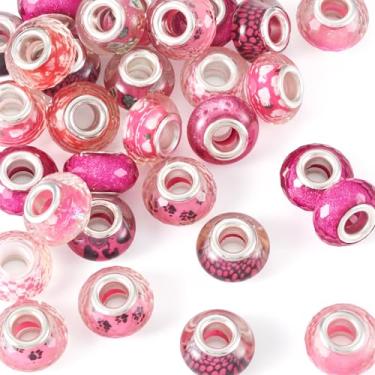 Imagem de Spritewelry Miçangas europeias de resina para pulseira, contas de orifício grande para fabricação de joias, 14 mm Flamingo Rondelle espaçador para artesanato faça você mesmo colar brinco orifício de 5