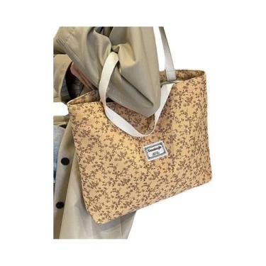 Imagem de Bolsa Tote Feminina Boêmia Étnica De Veludo Cotelê, Bolsa De Ombro Est