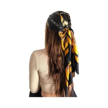 Imagem de Lenços Hijab De Seda Satinada Grandes Para Mulheres 90cmx90cm, Estampa