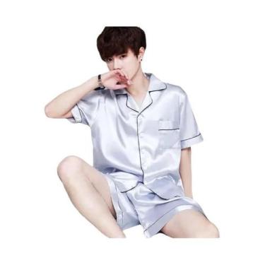 Imagem de Pijama Masculino De Verão Tamanho Grande Em Seda Gelada, Manga Curta, 