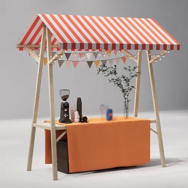 Imagem de Carrinho dobrável portátil com dossel - Suporte de exibição de 190 cm de altura para mercado de fazendeiros, comida de rua, eventos e festivais - Rack de madeira com toalha de mesa (laranja, grande