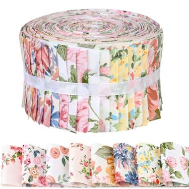 Imagem de 40 peças de tiras de tecido de geleia de algodão floral retrô rosa para quilting artesanato primavera verão flor pré-cortada patchwork para costura DIY artesanato 6 cm pacotes de tecido de algodão