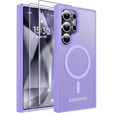 Imagem de MOZOTER Capa magnética para Samsung Galaxy S24 Ultra [compatível com MagSafe] [3,5 m militar à prova de quedas][2 protetores de tela] Capa traseira antiderrapante translúcida fina à prova de choque