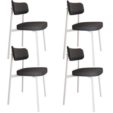 Imagem de Kit 04 Cadeiras Estofada Para Sala De Jantar Astrid Branco C01 Linho Preto - Lyam Decor