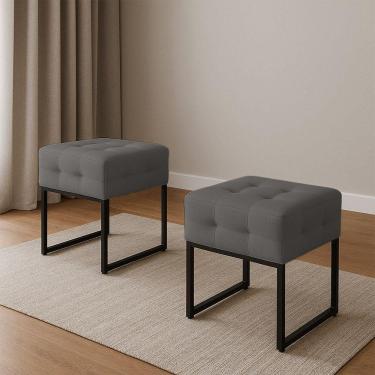 Imagem de Puff Sala Decorativo Industrial Kit 2 Elisa Suede D03 - D'rossi Grafite
