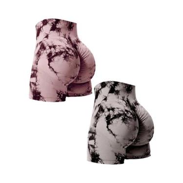 Imagem de Shorts de Ginástica Feminino Cintura Alta Tie Dye - Levantamento de Bu