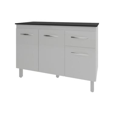 Imagem de Balcão Gabinete Para Pia 118 cm Cozinha Aline Branco com Tampo Tampão 120 cm Preto