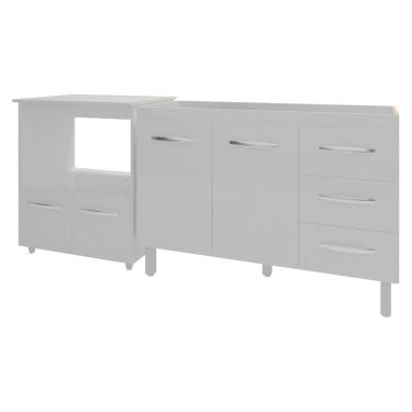Imagem de Balcão Armário Cozinha Gabinete de Pia 120 cm Bruna e Balcão para Microondas e Forno Elétrico Amanda Branco