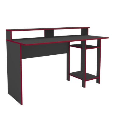 Imagem de Mesa Escrivaninha Gamer  para Computador Vulcano 3 Prateleiras 136cm Cor Preto/Vermelho - Mademóvel