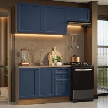 Imagem de Armário De Cozinha Compacta 180 Cm Vik Madesa 02 Rustic/azul