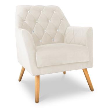 Imagem de Poltrona Velvet Strass Veludo Pés De Madeira Bege - Pallazio