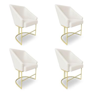 Imagem de Kit 6 Poltronas Luxo Alana Bouclê Bege Base Ferro Dourado - Pallazio