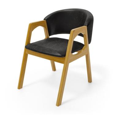 Imagem de Cadeira Agatha Madeira Maciça Estofada Para Mesa De Jantar Courino Preto 503