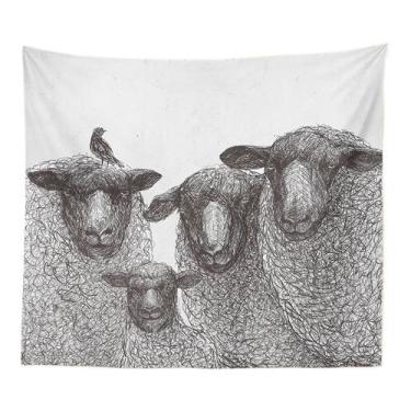 Imagem de Tapeçaria Estética de quarto de ovelhas em preto e branco 150x100cm - 