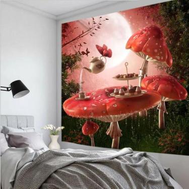 Imagem de Tapeçaria: parede de cogumelos psicodélicos, 280x150cm, fibra de polié