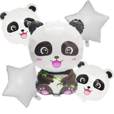 Imagem de Kit de balão Mylar Panda, 5 unidades para festa de aniversário infanti