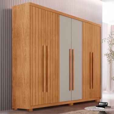 Imagem de Guarda-roupa Casal Hawaii Frisado 6 Portas 2 Gavetas Rufato Naturale/off Wh