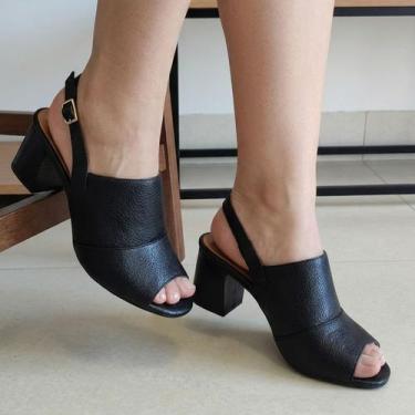 Imagem de Sandália Feminina Couro Salto Grosso Médio Fechada Confort - Altine, 3