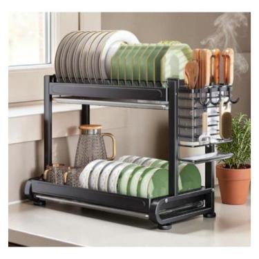 Imagem de Escorredor de Louças 2 Andares de Bancada Preto Fosco TRC0887KF - Top 