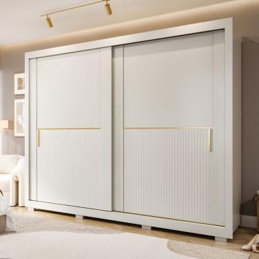 Imagem de Guarda Roupa Casal 2 Portas de Correr com Pés Em MDF Clarice Panan Móveis - Off White/Grafiato
