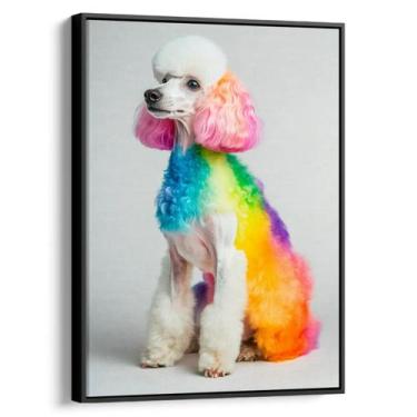 Imagem de Quadro decorativo Poodle Colorido - Art Canvas, 90 x 60 cm, Preto