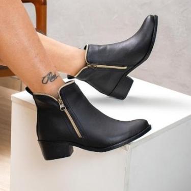 Imagem de Bota Feminina Casual Cano Curto Salto Baixo Zíper Confortável Macia Leve Antiderrapante...