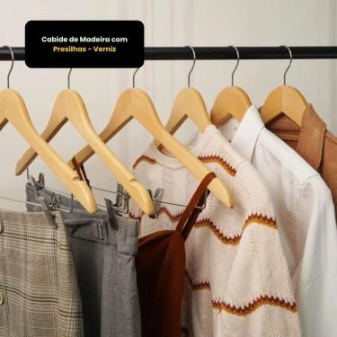 Imagem de Cabide De Madeira Com Presilhas - Verniz