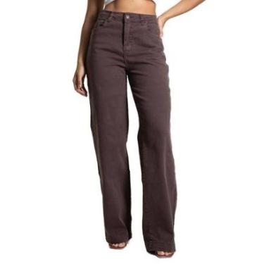 Imagem de Calça Sarja Sawary Wide Leg - 282953 - Marrom 44-Feminino