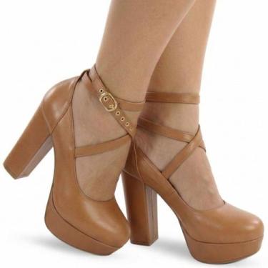 Imagem de Sapato Boneca Meia Pata Salto Alto Grosso P4 - Modarpe, Marrom, 35