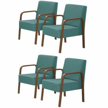 Imagem de Kit 4 Poltronas 1 Lugar Jade Braço Madeira D Salla Turquesa