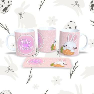 Imagem de Caneca de Porcelana Páscoa 55 Decorada 325ML Branca Compatível micro-o