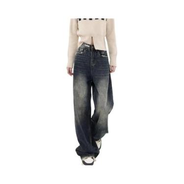 Imagem de Calças Jeans De Cintura Alta E Perna Larga, Moda Retro Harajuku Y2K, C