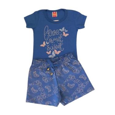 Imagem de Conjunto Infantil Feminino Blusa MC + Shorts Moletom TileeSul, Azul ro