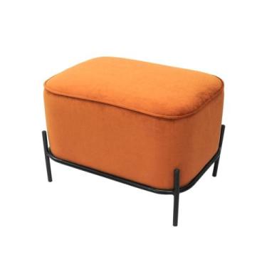 Imagem de Banqueta Retangular Estof Laranja Base Metal Preto Luxo - LUXdécor