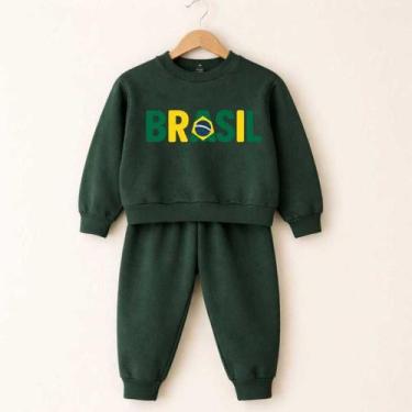 Imagem de Conjunto Moletom Infantil Brasil Agasalho Blusa Calça Inverno Roupa de