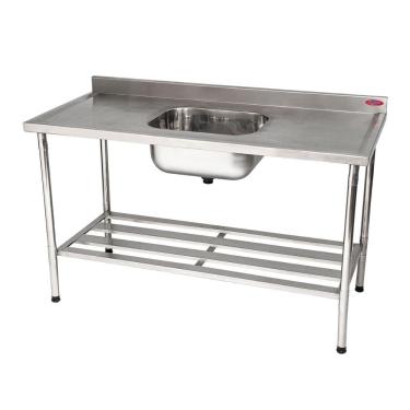 Imagem de Bancada Mesa Inox 304 150x70 com Cuba 60x50x25 Grade Inferior e Frontao Modelo 6806 Imeca