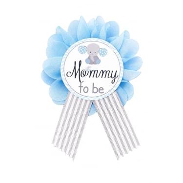 Imagem de Broche de elefante para chá de bebê – Mommy to Be, Daddy to Be, Grandma, Grandpa – Cartolina azul e cinza e fita de gorgorão tema safári decorações de festa, One Size, cartolina fita de gorgorão, Sem