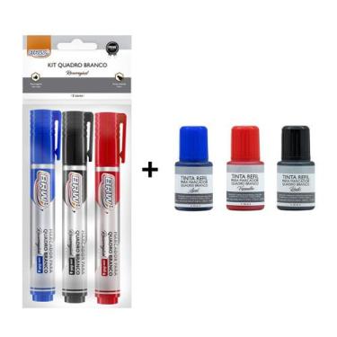 Imagem de Kit Marcador p/ Quadro Branco Recarregável  + Tinta Refil de Marcador: