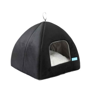 Imagem de Cama Casa Toca Iglu Tenda Caminha Cabana para Cachorros e Gatos Pet 47cmx45cm - Duke & Dixie (Preto)