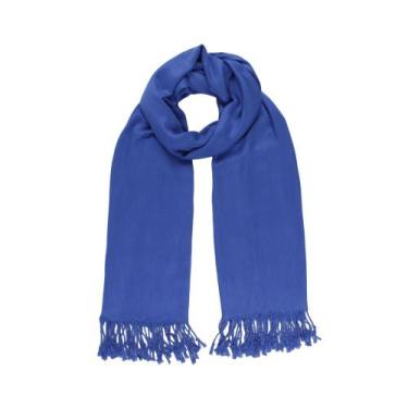 Imagem de Echarpe Azul Bic Lisa em Viscose com Franjas 180x70 cm - Besha