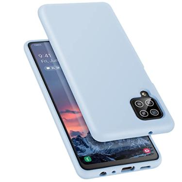 Imagem de E Segoi Projetada para Galaxy A12, capa à prova de choque de borracha gel de silicone líquido, almofada de forro de pano de microfibra macia compatível com Galaxy A12 de 6,5 polegadas (azul claro)