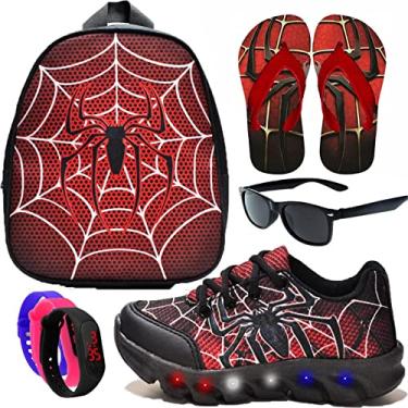 Imagem de Tenis De Led Led Masculino Aranha Meninos Estilo Original + Mochila Chinelo e Brindes Cor:Vermelho;Tamanho:23