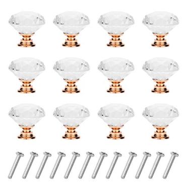 Imagem de YourGift Pacote com 12 puxadores de gaveta em forma de diamante de vidro cristal 30 mm puxadores de armário, 30 mm, 12 Pack, Rose Gold