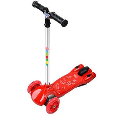 Imagem de Scooter de spray para crianças com 3 rodas de patinete com freio de segurança e névoa de água pode ser pulverizada, rodas intermitentes de poliuretano para 2 a 10 anos de idade, vermelho