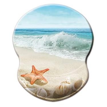 Imagem de HEVITDA Mouse Pad, suporte de pulso para mouse, almofada de descanso de pulso para alívio da dor com base de PU antiderrapante para jogos, casa, escritório e viagem, durável e confortável, praia