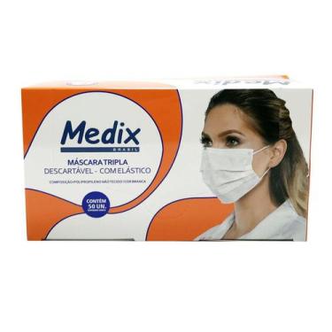 Imagem de Máscara Tripla Descartavel Branca Com Elastico Cx Com 50 Und - Medix