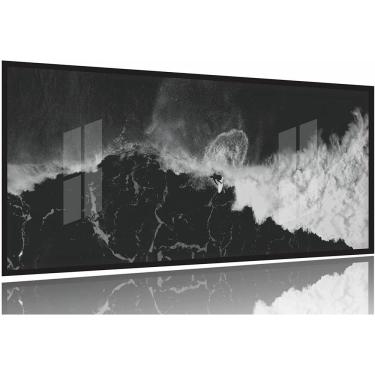 Imagem de Quadro Surf Preto E Branco Onda Praia Sala Quarto 130x60 Moldura Preta 2x2