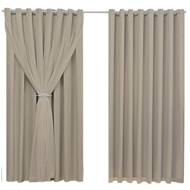 Imagem de Cortina Blackout 4,00m X 2,70m Sala Quarto Tecido Com Voil + Presilha Moderna -Avelã